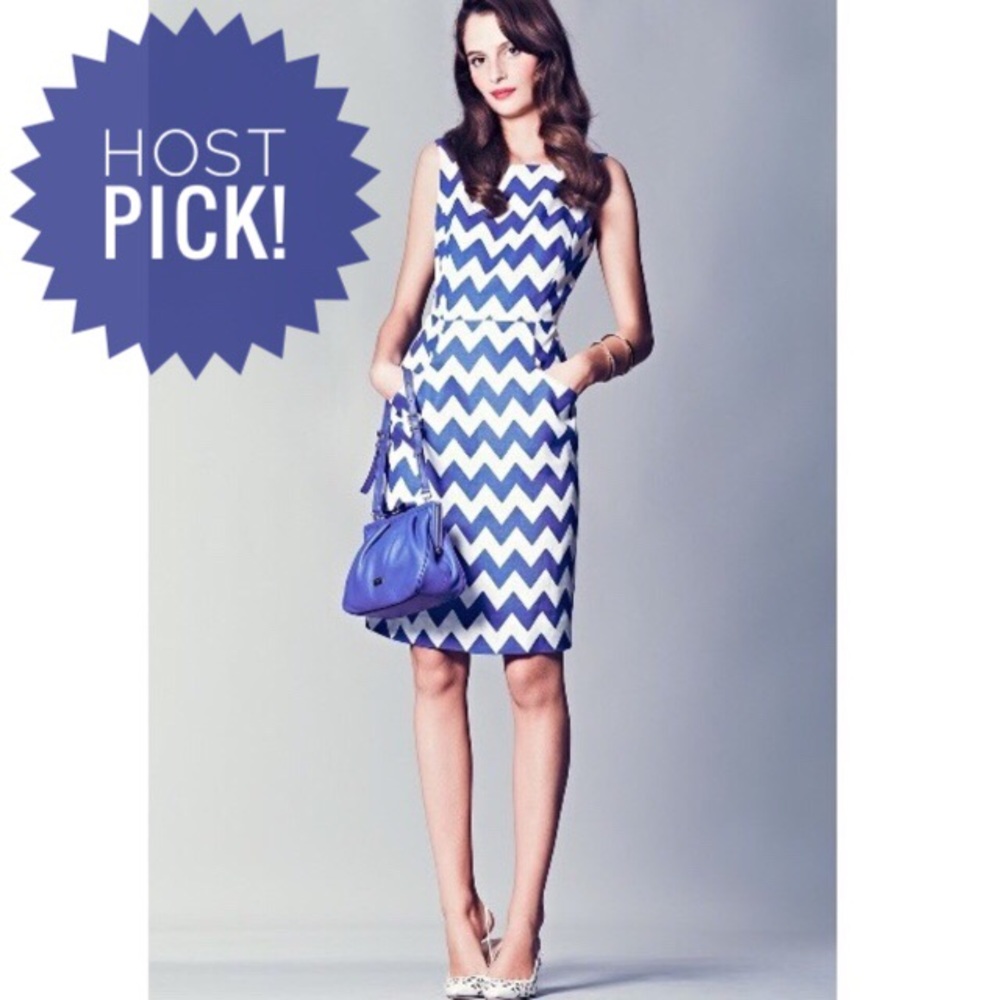 Kate Spade Blue & White Chevron Sheath Dress, 6